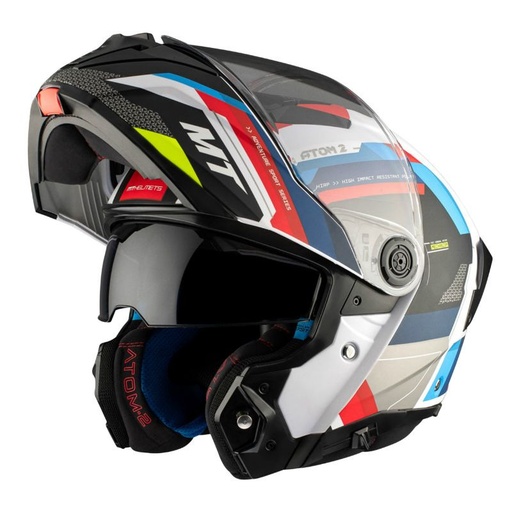 Casque modulable MT Atom 2 SV Bast A0 Double écrans Bleu/Noir/Rouge Brillant (ECE 22.06 P/J) 